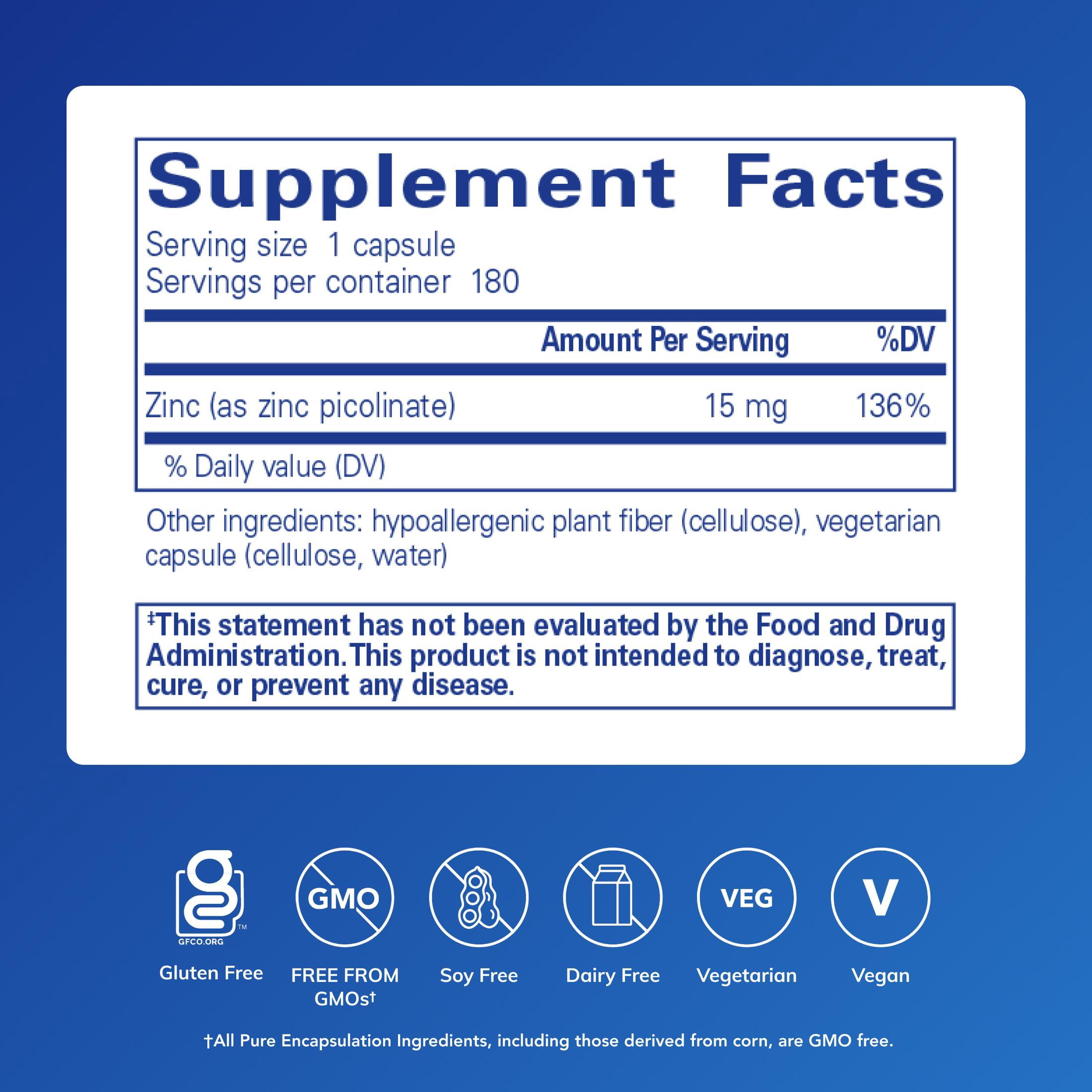 Pure Encapsulations Zinc 15 mg, Supports Immune System*, 180 Count
