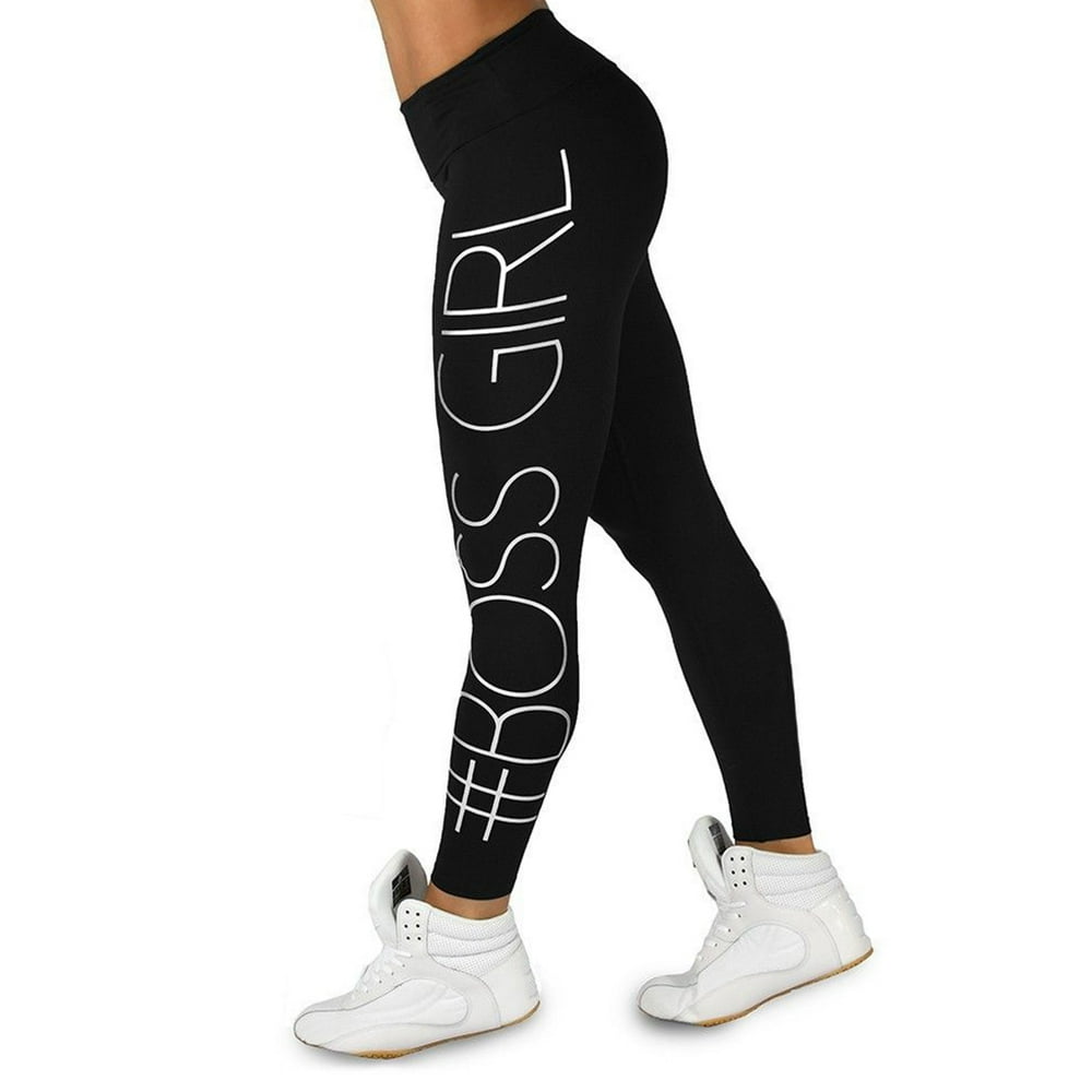 Womenâs Boss Girl Print Spring Summer Sexy Skinny Stretchy Work Out Yoga Legging Pants Size M