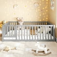 thumbnail image 3 of Bellemave Twin Montessori Bed Frame, Wood Twin Size Floor Bed with High Fence Rails, Twin Beds Frame for Bedroom Playroom (Gray), 3 of 8