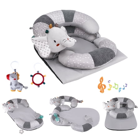 Blublu Park 3-in-1 Baby Sit Me Up Floor Seat, Detachable Pillow Tummy Time Mat Anti-Reflux Lounger, Grey