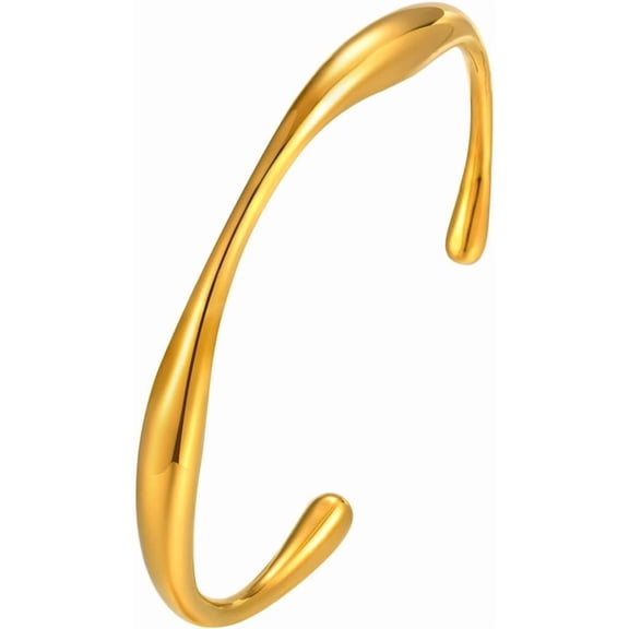 Stainless Steel Classic Plain Hammered Finishing Irregular Shape Open Cuff Bangle Bracelet