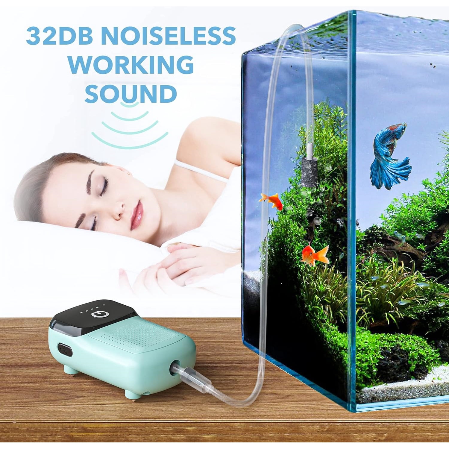Portable Aerator for Fish,USB Rechargeable Live Bait Aerator 18–32H Battery, Keeps Bait Alive Anywhere, Quiet Aquarium Water Pump for Buckets, Coolers, Aquariums, Salt & Freshwater