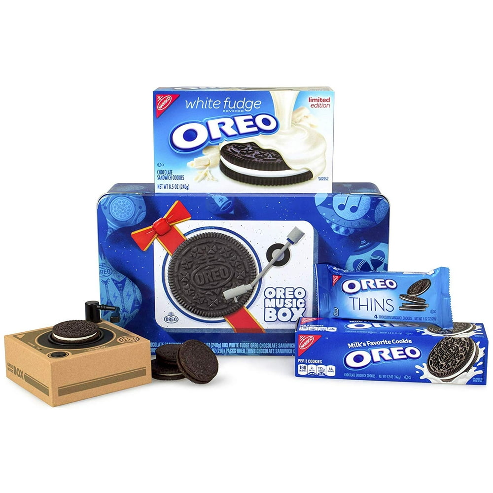 Oreo Music Box Cookie Record Player Collectible Holiday Gift Tin Includes White Fudge Oreo