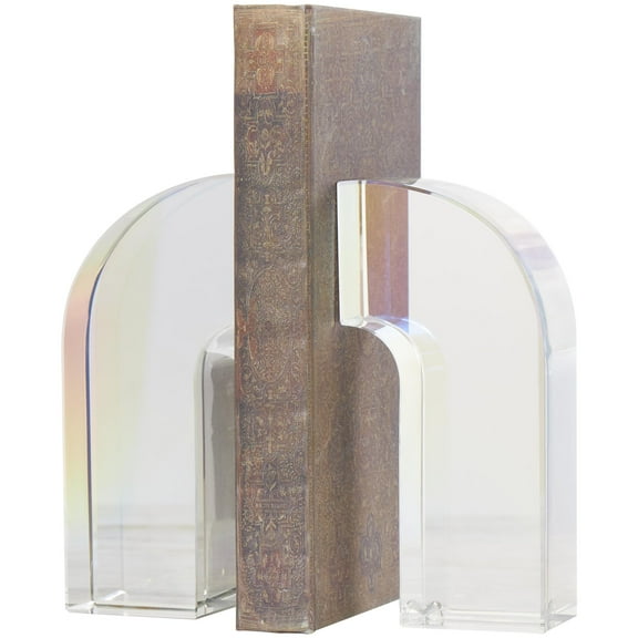 DecMode 3" Arched Geometric Clear Crystal Bookends (Set of 2)