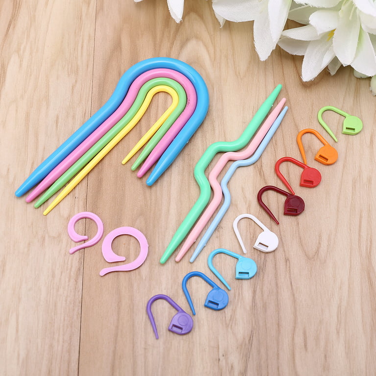 ZUARFY 1 Set Plastic Twist Curved Hand Knit Knitting Needles U-shaped Cable  Needles Stitch Marker Stitch Counter Rings Large Eye Sewing Needles for  Knifty Knitter 