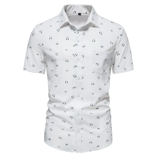 Camisa de manga corta informal de negocios con estampado de moda para hombre de verano Pompotops oipoqjl44183