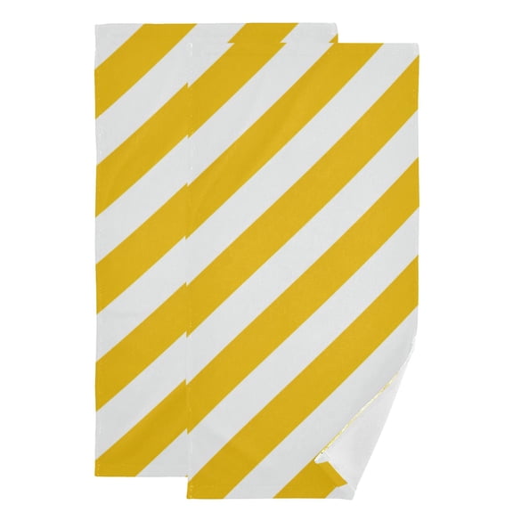 Yellow-white Diagonal Stripes Hand Towel Absorbent Bath Towels for Bathroom Sports Gym 28" x 14" Set of 2