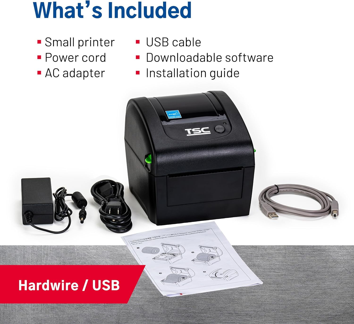 TSC DA210 Desktop Direct Thermal Label Printer for Postage, Shipping Tags, Receipts, Barcodes, Retail, Small Business, School, Home Office, and Stickers USB Connection, 4 Inch Width