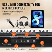 KFFKFF 61 Key Electric Piano Keyboard, Illuminated Keys, Portable with Stand, 600 Sounds, 500 Patterns, Built-In Speakers, Sustain Pedal, Headphones, Mic, USB MIDI - Ideal for Novices