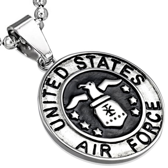 Stainless Steel Silver-Tone United States Air Force Eagle Army Pendant Necklace