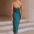 thumbnail image 5 of RYRJJ Women's Satin Midi Cocktail Dress One Shoulder Spaghetti Strap Backless Ruched Summer Bodycon Party Club Dresses(Green,M), 5 of 8