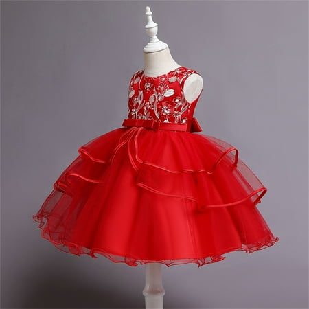 

kpoplk Baby Girl Dresses Kids Toddler Baby Girls Spring Summer Print Cotton Sleeveless Bow Tie Party Princess Toddler Dresses(Red)