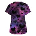 thumbnail image 5 of Lumtrix Scrubs Tops for Women Short Sleeve V Neck Cute Valentine's Day Printed shirt Side Slit Plus Size Uniform with Pockets Dark Purple 3XL, 5 of 5