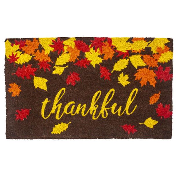 Entryways Thankful Autumn Leaves Coir Indoor Outdoor Doormat, 17'' x 28