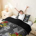 thumbnail image 3 of Castle Fairy Dinosaur Monster Truck Twin Bedding for Toddlers, Racing Flag Print Duvet Cover Set for Playroom, Gray Green,Black Reversible,2pcs,No Comforter, 3 of 6