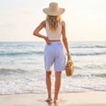 thumbnail image 6 of Vamuko Womens Striped Bermuda Shorts Casual Cotton Linen Shorts Elastic Drawstring Summer Beach Vacation Shorts Pockets Blue L, 6 of 7