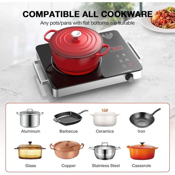 Electric Cooktop, Portable Electric Cooktop 1800W Single Burner Stove 110V with Plug, Hot Plate Countertop, Child Safety Lock, Timer, Infrared Burner,Touch and Knob Control