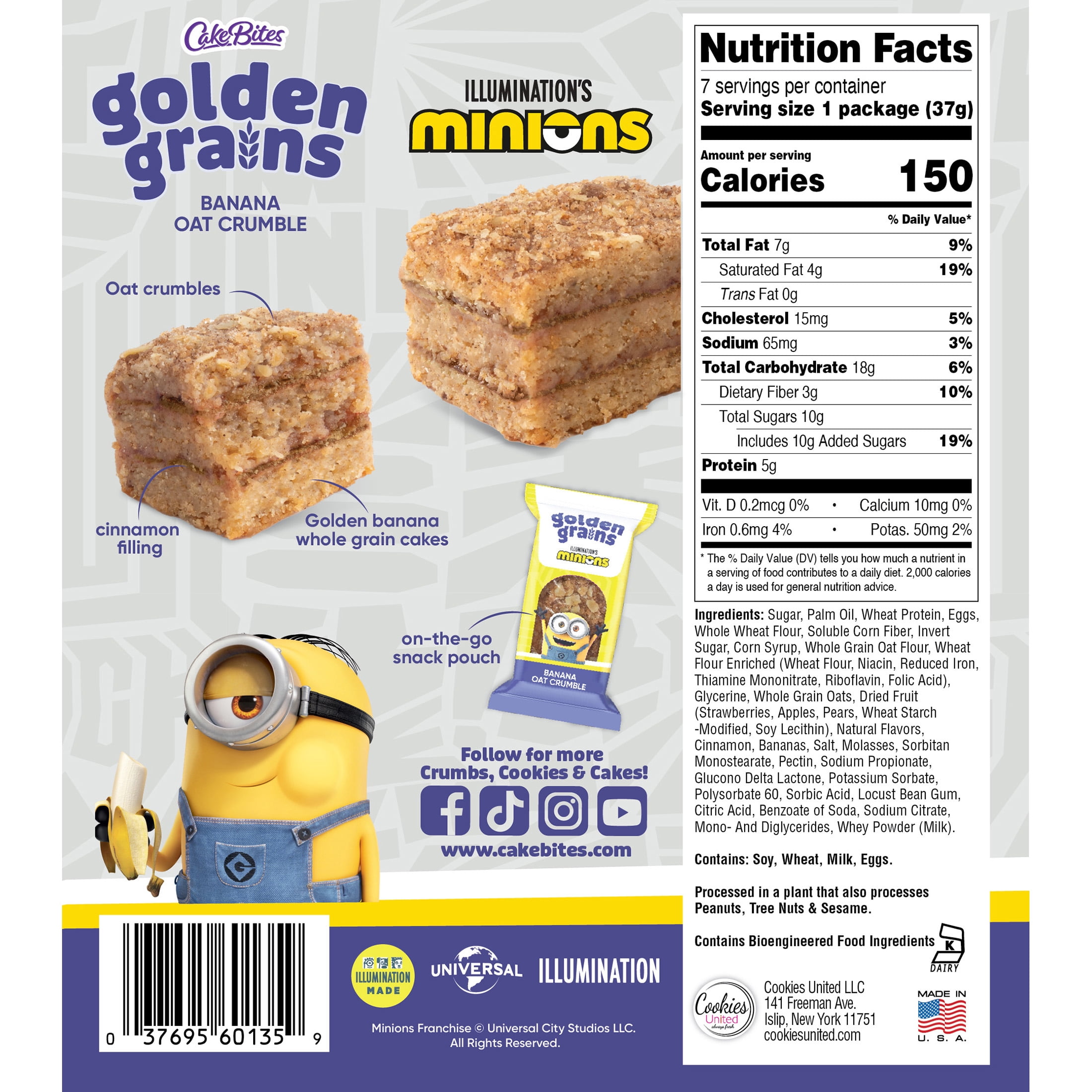Cookies United Golden Grains Minions Banana Oat Crumble Cakes, 9oz