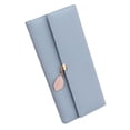thumbnail image 1 of Billetera para mujer Billetera larga de PU de gran capacidad con colgante de hoja Tarjetero portátil Billetera para adultos Azul claro diario, 1 of 10