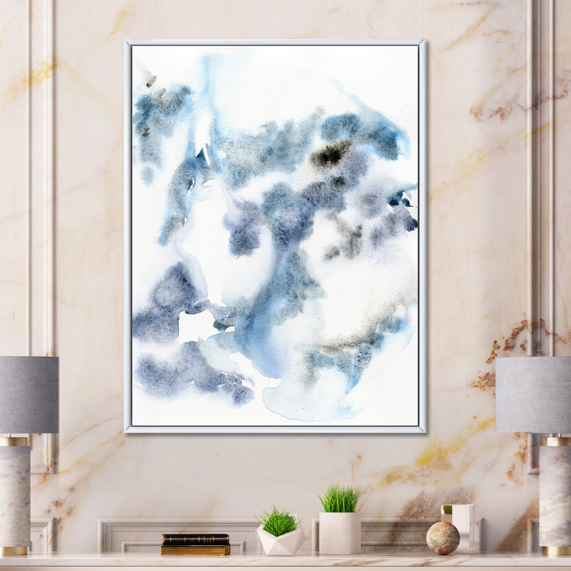 Designart 'Abstract Of Clouds Dark Blue Colored III' Modern Framed Canvas Wall Art Print