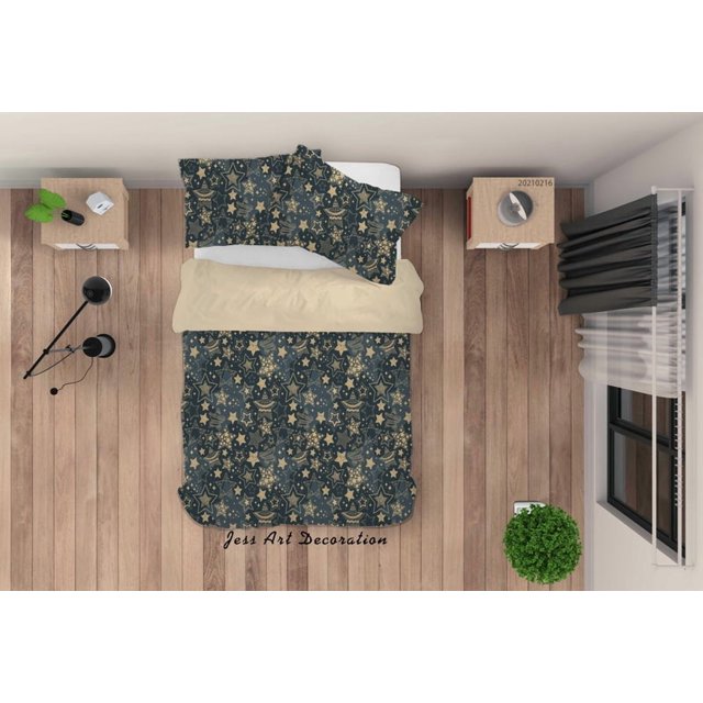 3D Hand Drawn Golden Star Quilt Cover Set Bedding Set Duvet Cover Pillowcases