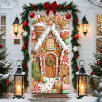 Christmas Gingerbread House Door Cover - Festive Xmas Door Curtain, Holiday Door & Wall Decoration for Party, Home, Enhances Christmas Festive Atmosphere, 35.4*70.8in