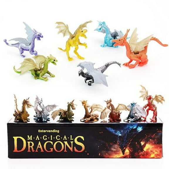 Dragon Toys - 18 Pcs Dragon Playset in The Box - Dragon Figurine for Party Favors - Classroom Prizes Pinata Stuffers - Dragon Toy Goodie Bag Supplies - Bulk Gifts for Kids - Easter Gifts for Kids