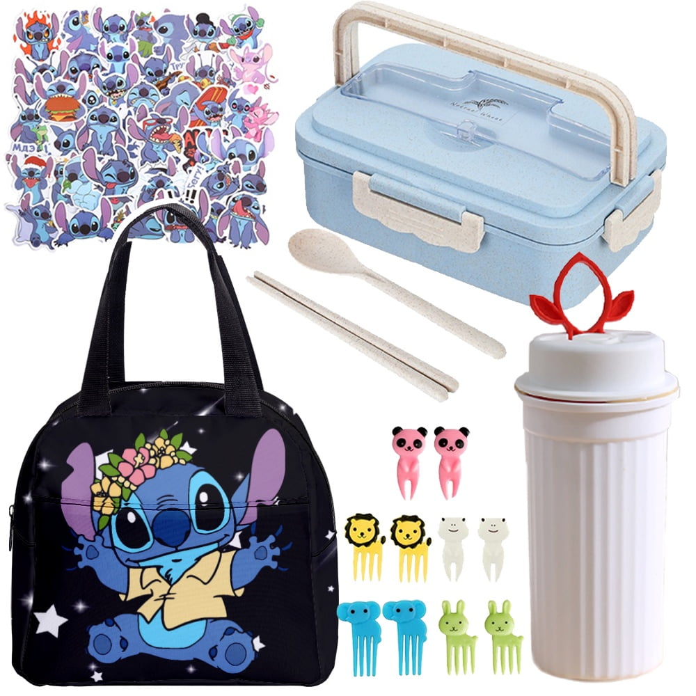 Stitch Lunch Bag, Cartoon Cute Lunch Box with Fruit Fork for Elementary ...