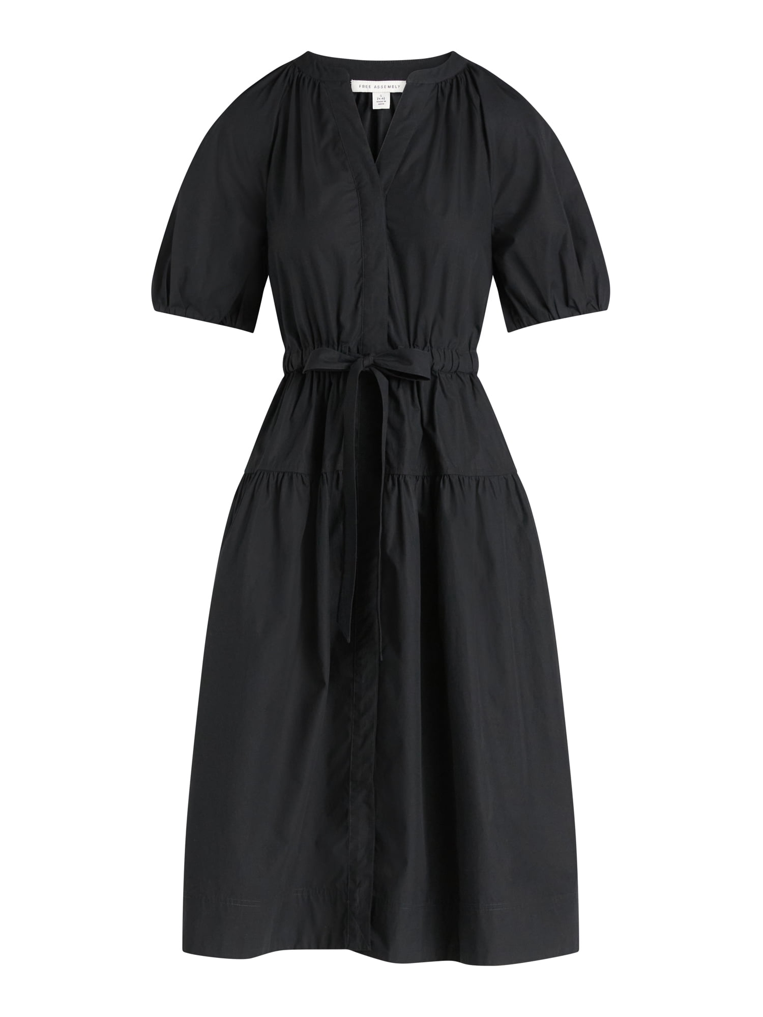 Free Assembly Women's and Women's Plus Cotton Midi Dress with Puff Sleeves, Sizes XS-4X