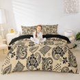 thumbnail image 2 of jejeloiu Black Paisley Duvet Cover Queen For Men Women,Bohemian Print Queen Bedding,Beige Black,Black Reversible,3 Pieces,1 Duvet Cover and 2 Pillowcases, 2 of 6