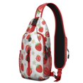 thumbnail image 1 of Sweet Red Strawberry Pattern Sling Bag, Fruity Berry Print Crossbody Backpack with Fresh Flowers and Summer Design, 1 of 6
