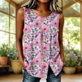 thumbnail image 3 of JTZGDY Summer Womens Tank Tops Loose Fit Casual Floral Printed Sleeveless Button Down Basic Crew Neck Graphic Pleated Tunic Tshirt Trendy Slit Hem Blouses, 3 of 7