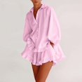 thumbnail image 4 of Purcolt Women 2 Piece Matching Set Dressy Casual Stripes Collared Long Sleeve Button Down Shirts Wide Leg Shorts Loose Fit Work Office Outfits with Ruffled Trim, 4 of 8
