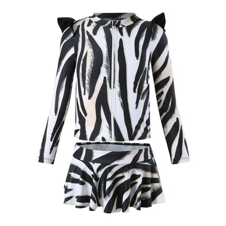 FUZHIQ Girls One Piece Long Sleeve Swimsuits Bathing Suit Summer Beach Kids Sport 3-4 Years