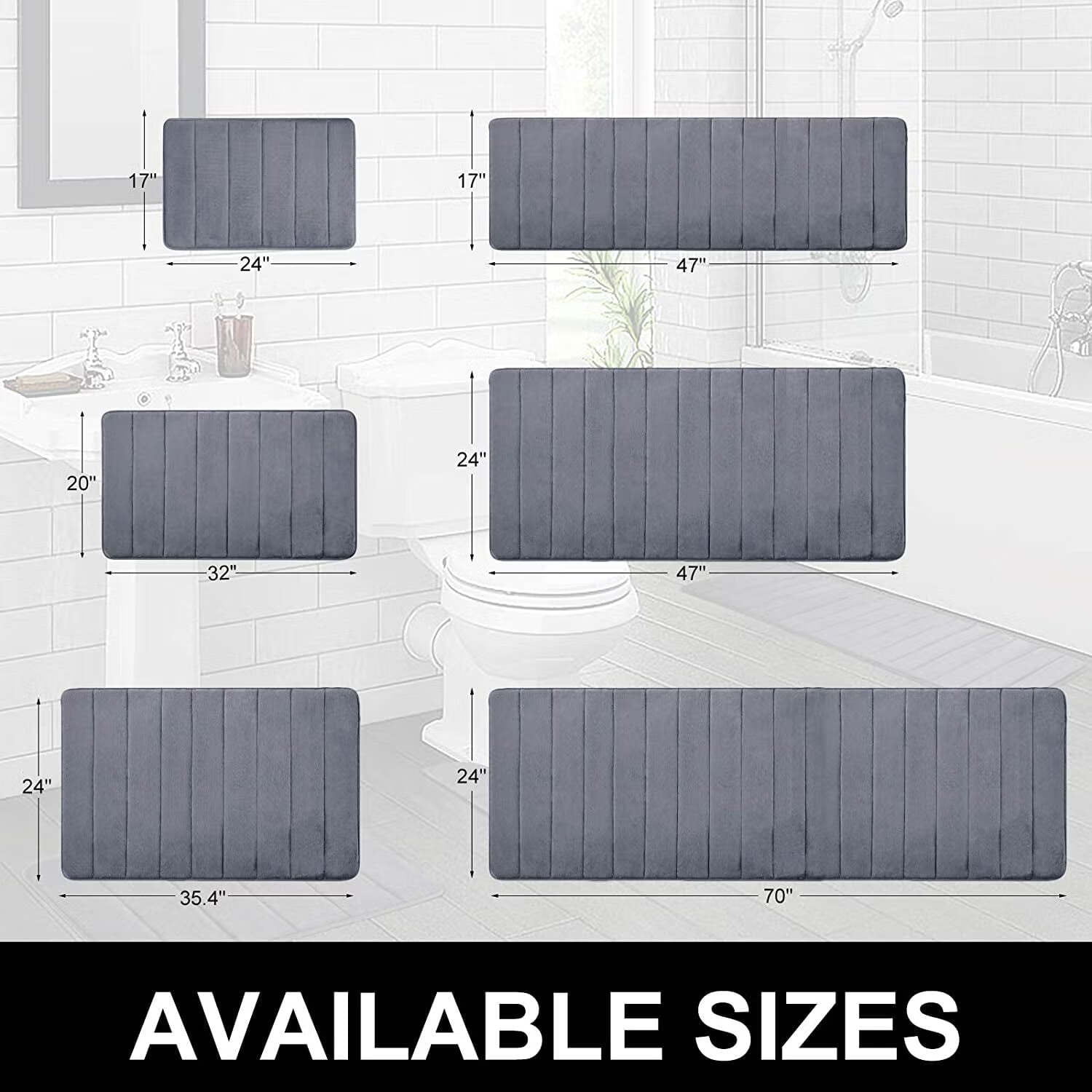 ZOUYUE Memory Foam Bath Mat Rug, 24" x 16", Ultra Soft and Non-Slip Bathroom Rugs, Water Absorbent and Machine Washable Bath Rug for Bathroom, Shower, and Tub, Dark Grey