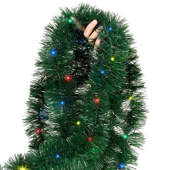25Ft Prelit Christmas Garland with 100 Colorful String Lights, Artificial Xmas Garland, Suitable for Indoor or Outdoor Decorations
