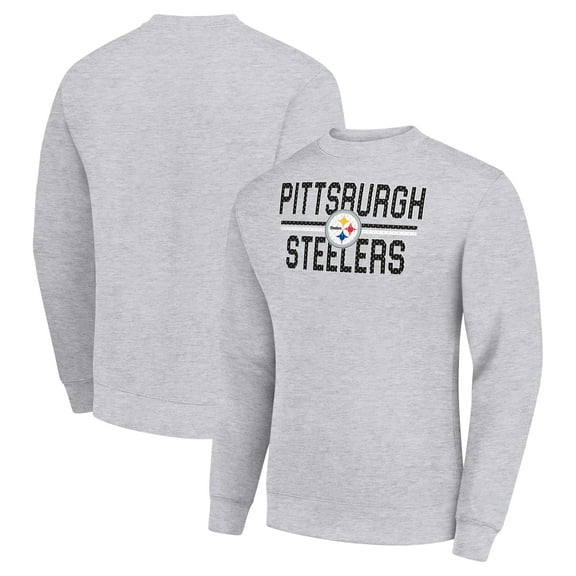 Men's Starter Heather Gray Pittsburgh Steelers Team Mesh Print Graphic Pullover Sweatshirt