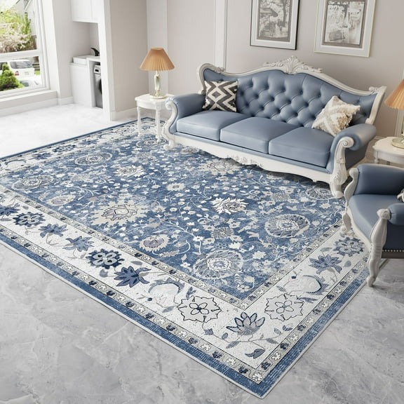 5'x7' Area Rugs for Living Room Modern Rug Soft Low Pile Non Slip Carpet Machine Washable Indoor Rug for Bedroom Dining Room, Blue