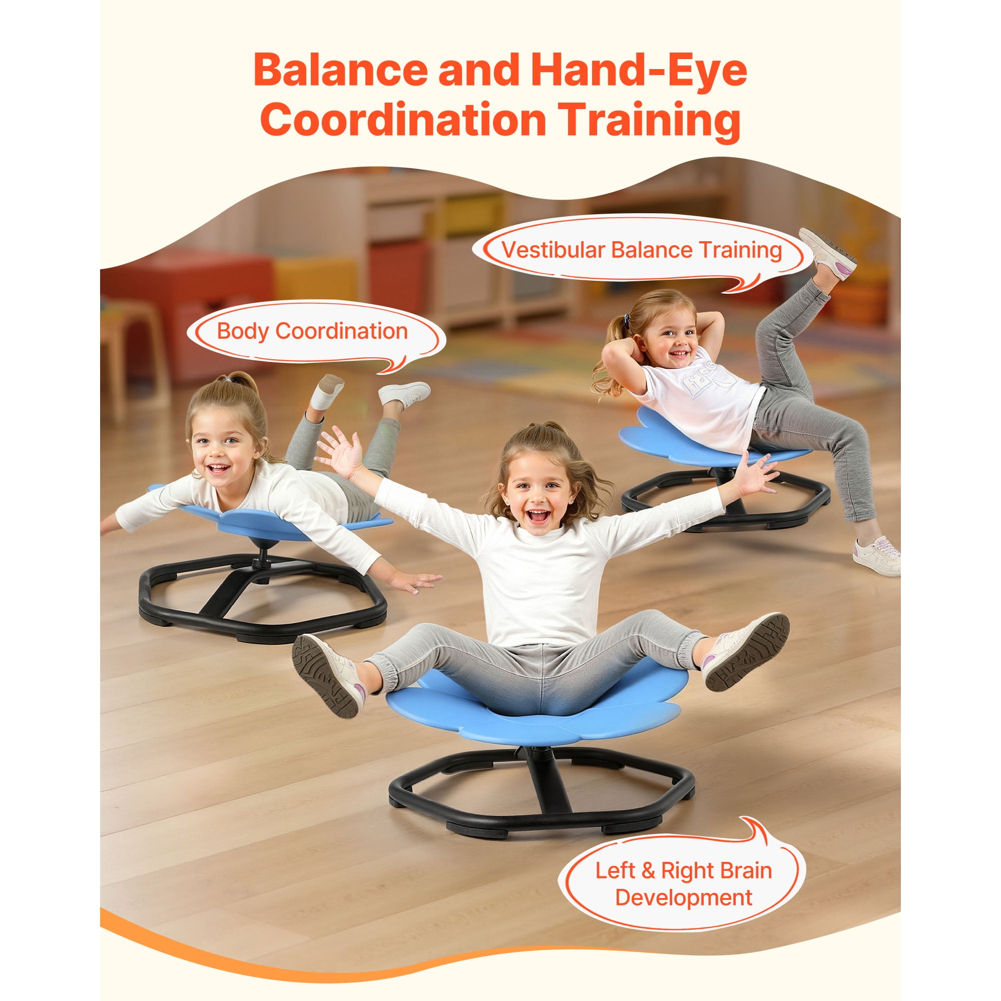 KFFKFF Kids Rotating Chair, 220 lbs Weight Limit, Flower-Shaped Sensory Spinning Seat, Designed for Children with Sensory Needs, Stable Non-Slip Metal Base, Toddler Spin and Sit Chair