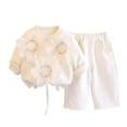 thumbnail image 2 of DJDLJWCJ Girls 2 Piece Outfit Set Solid Color Crewneck Sweatshirt Flower Printed with Elastic Waist Loose Pants White Size 0-1Years, 2 of 6