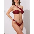 thumbnail image 2 of DARING DIVA Women's Asymmetric One Shoulder Strap Bikini Sets Medium Wine Red, 2 of 6