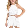 thumbnail image 2 of Amidoa Girls 2 Piece Outfits Summer Clothes Solid Color Cute Tank Top T-Shirt and Shorts Casual Kids Clothing Sets White Size 3T, 2 of 9