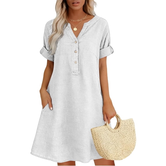 BUIGTTKLOP Summer Dresses for Women Half Sleeve Knee Length Shorts A Line Pleated Sundresses