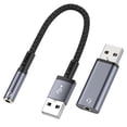 thumbnail image 1 of USB Male to 3.5mm Female Aux Cable + Adapter Set Transfer Sound Card Converter - Grey, 1 of 5