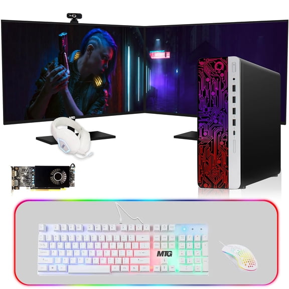 Restored HP G3 Gaming Desktop PC,Intel Core i5 6th Gen,AMD RX 550 Graphics,32GB RAM,512GB SSD + 1TB HDD,MTG New 24 Inch Dual Monitor,Gaming Kit Webcam,Windows 11 Pro