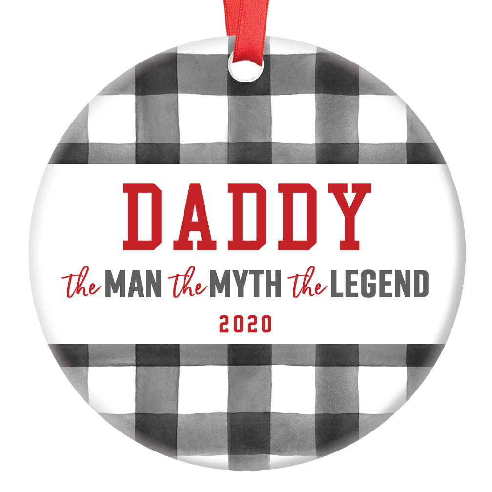 2020 Father Daddy Christmas Tree Ornament Amusing Man Myth Legend Ceramic Collectible Present for Dad Papa from Son Daughter Children Kids 3" Flat Porcelain Keepsake with Red Ribbon & Free Gift Box - image 1 of 2