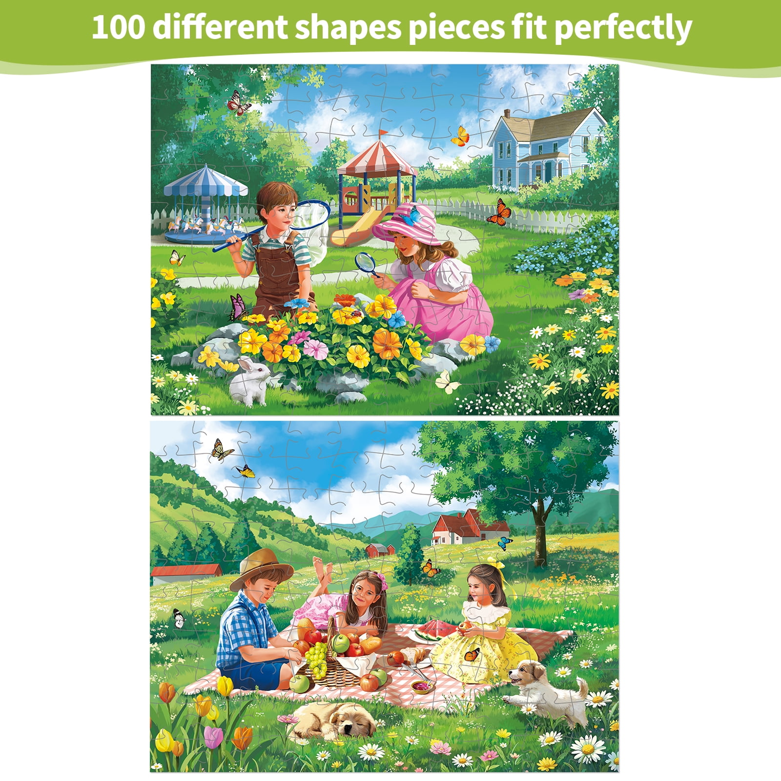 Sunhigh Dementia Puzzles for Elderly, Set of 2-100 Piece Jigsaw Puzzle, Alzheimer’s Products and Activities for Seniors Childhood Adventure Days