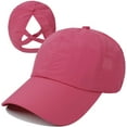 thumbnail image 1 of Gorra de béisbol con cola de caballo cruzada para mujer, ajustable, con moño alto desordenado, de secado rápido, 1 of 7