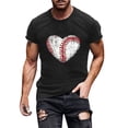 thumbnail image 2 of Afelkas Men's Game Day T-Shirt Baseball Heart Graphic Short Sleeve Tee Sports Fan Top Distressed Stitches Casual Design Black,XXXL, 2 of 5