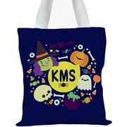 Angle View: Custom Kids Spooky Halloween Monogram Tote Bag, Sizes 11" x 11.75" and 15" x 16.25"
